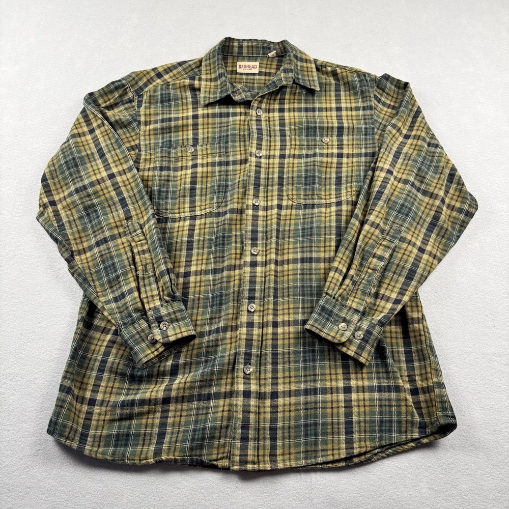 RedHead Shirt Mens Size Large Green Plaid Flannel Button Up Long Sleeve heavy